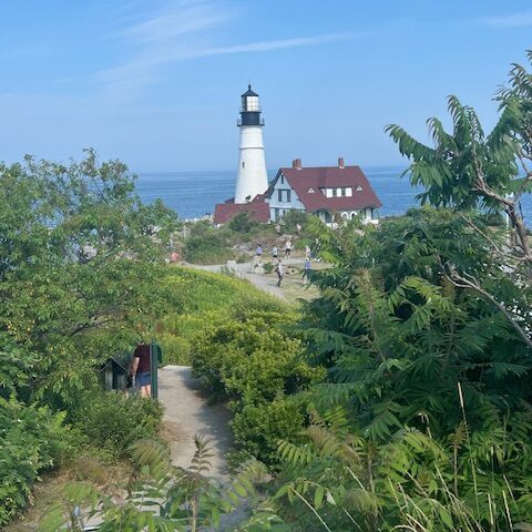 A lighthouse on an early fall day on the East Coast